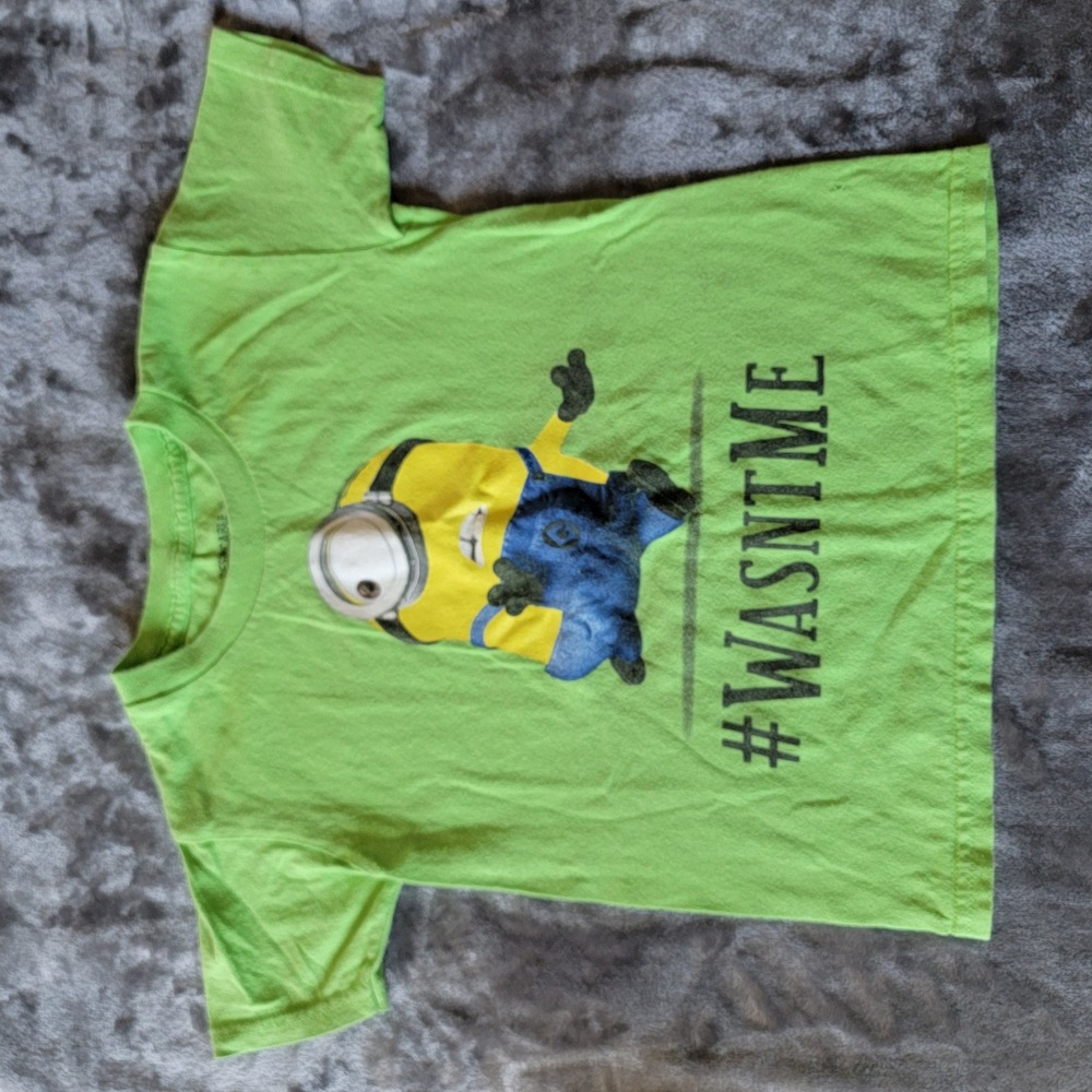 Despicable Me T-Shirt Kids XS 4-5 Green Fair Minion Graphic Wasn't Me Tee